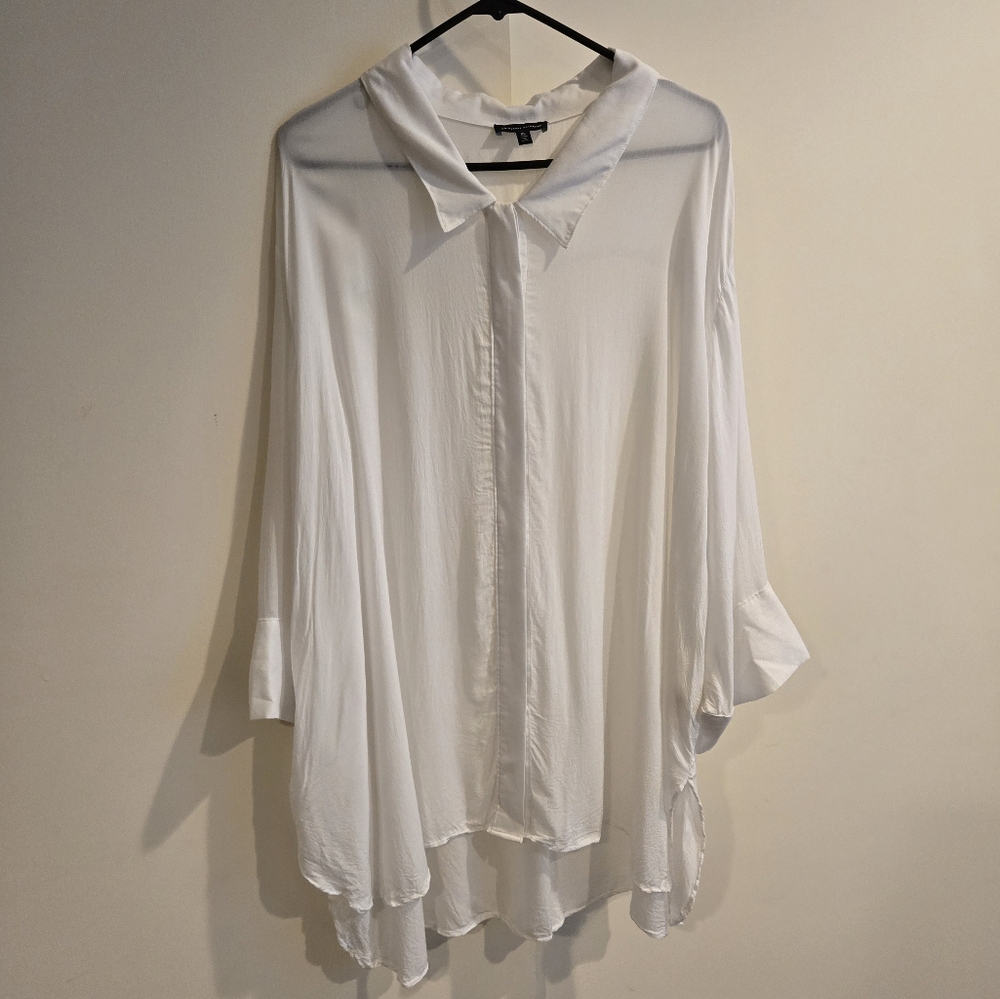Universal Standard White Button Down High Low Airy Drop Shoulder Blouse XL 26-28